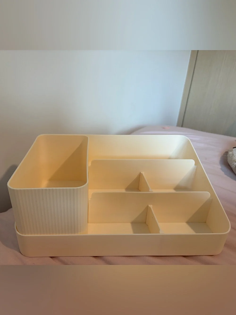 Neutral Cream Desktop Organizer Tray with Lid - Brand: